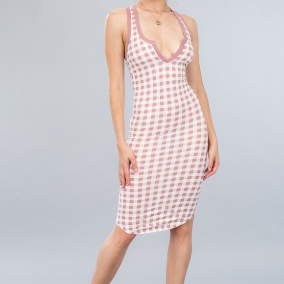 Callie Lives Dresses & Skirts - Callie Gingham Style Blush Pink Bodycon Midi Dress
